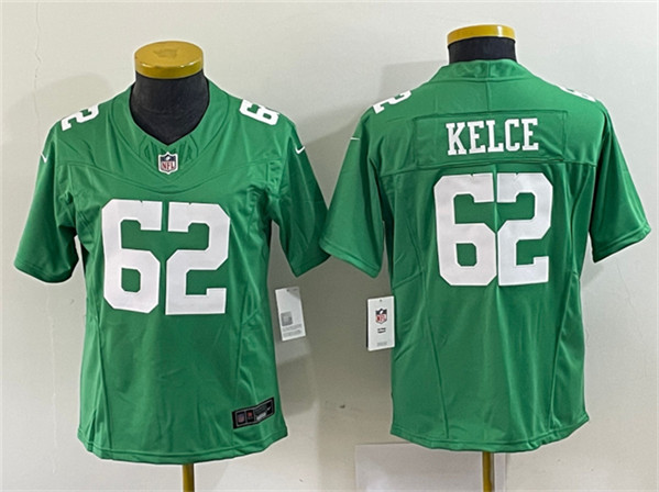 Women's Philadelphia Eagles #62 Jason Kelce Green 2023 F.U.S.E. Football Stitched Jersey(Run Small)